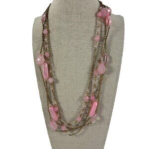 Gold Tone Chain Pink Beaded Lot 2 Tunic Length Necklaces Layering 44" Long